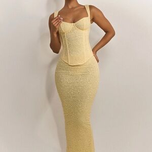 Mars the label corset and maxi skirt in baby yellow